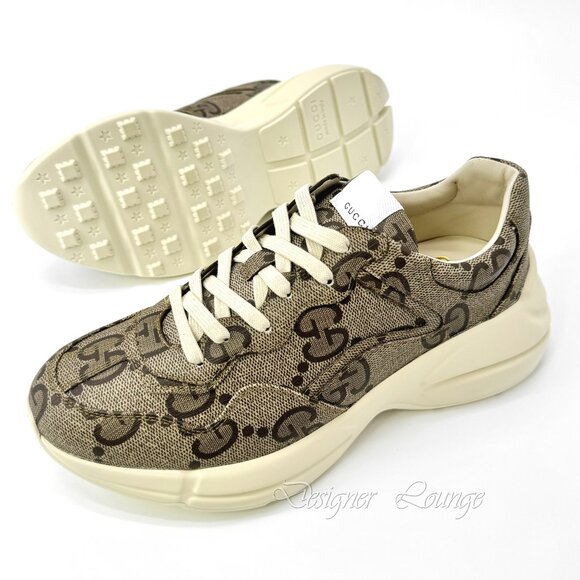 NEW GUCCI Men's Rhyton 100 Beige/Ebony Macro GG Supreme Canvas Sneakers G9 US9.5 - Picture 9 of 12